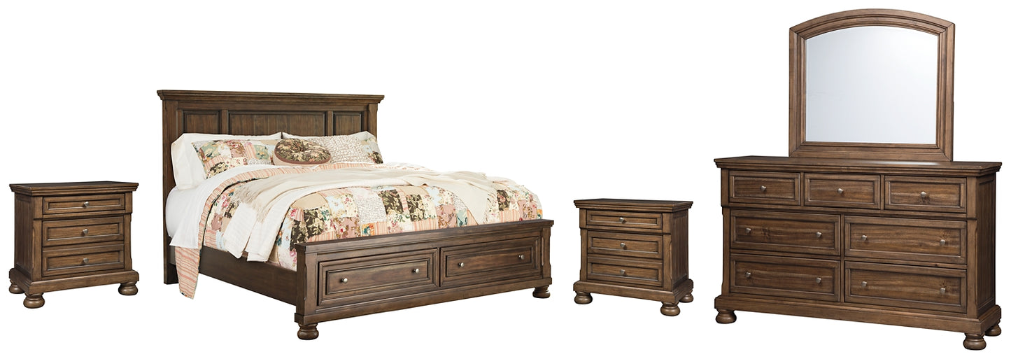 Flynnter  Panel Bed With 2 Storage Drawers With Mirrored Dresser And 2 Nightstands Signature Design by Ashley®