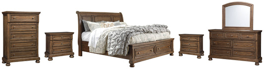 Flynnter  Sleigh Bed With 2 Storage Drawers With Mirrored Dresser, Chest And 2 Nightstands Signature Design by Ashley®