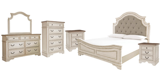 Realyn  Upholstered Panel Bed With Mirrored Dresser, Chest And 2 Nightstands Signature Design by Ashley®