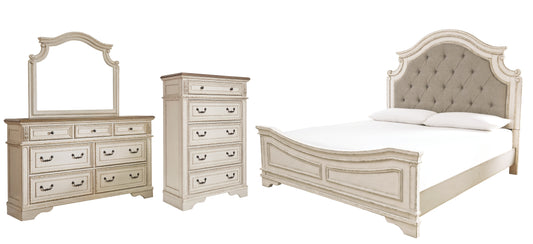 Realyn  Upholstered Panel Bed With Mirrored Dresser And Chest Signature Design by Ashley®