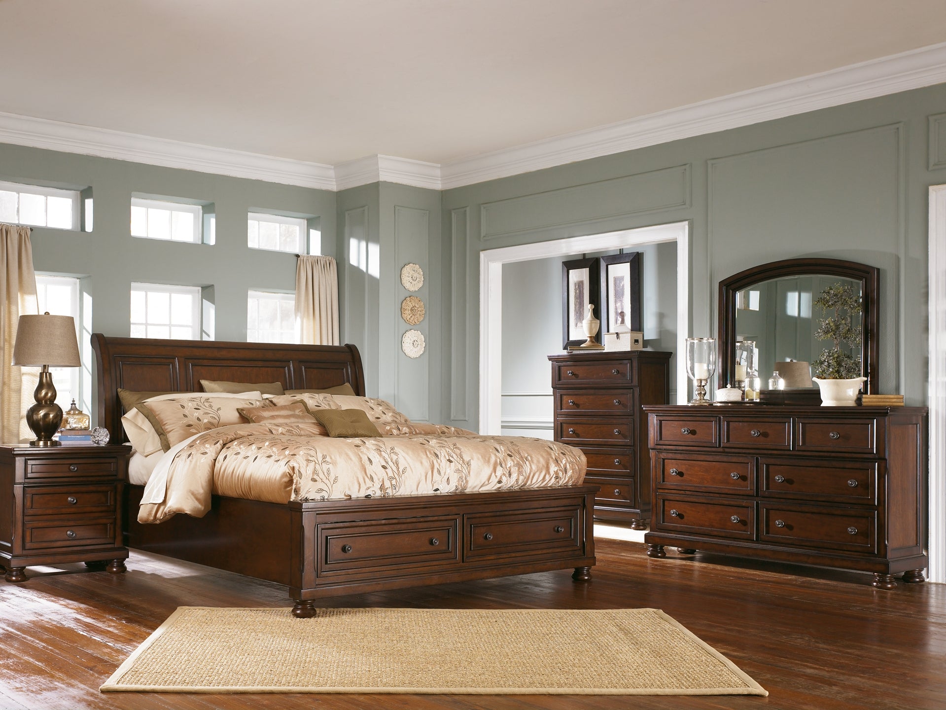 Porter  Sleigh Bed With Mirrored Dresser Millennium® by Ashley