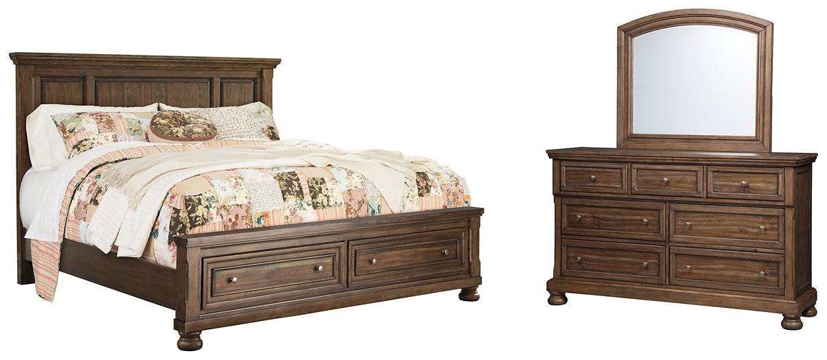 Flynnter  Panel Bed With 2 Storage Drawers With Mirrored Dresser Signature Design by Ashley®