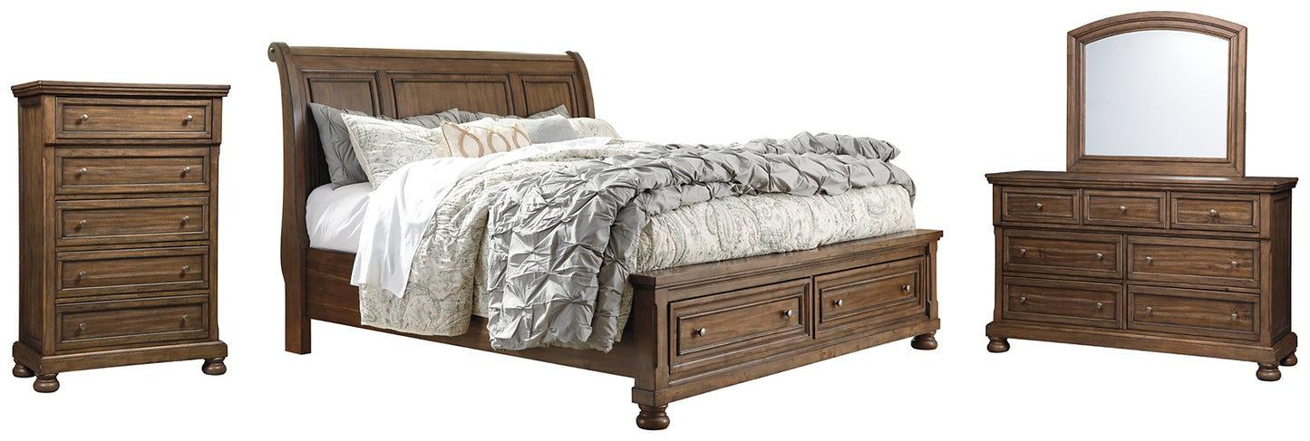 Flynnter  Sleigh Bed With 2 Storage Drawers With Mirrored Dresser And Chest Signature Design by Ashley®