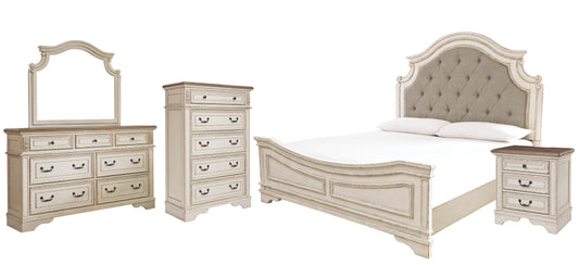 Realyn  Upholstered Panel Bed With Mirrored Dresser, Chest And Nightstand Signature Design by Ashley®