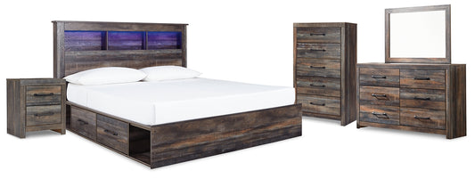 Drystan King Bookcase Bed with 4 Storage Drawers with Mirrored Dresser and 2 Nightstands Signature Design by Ashley®