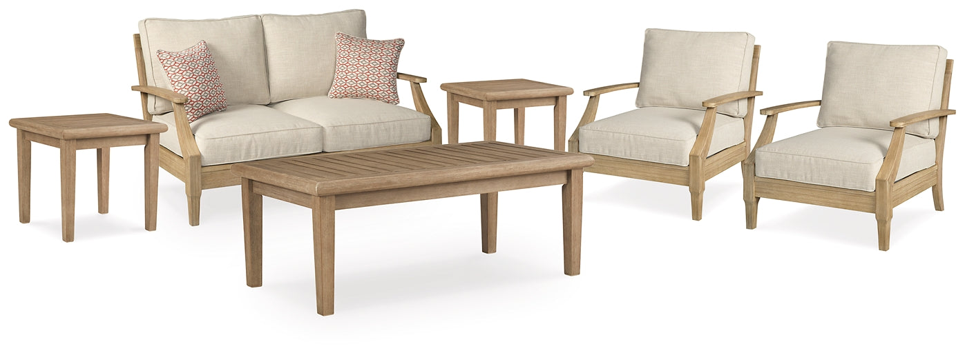 Clare View Outdoor Loveseat and 2 Lounge Chairs with Coffee Table and 2 End Tables Signature Design by Ashley®