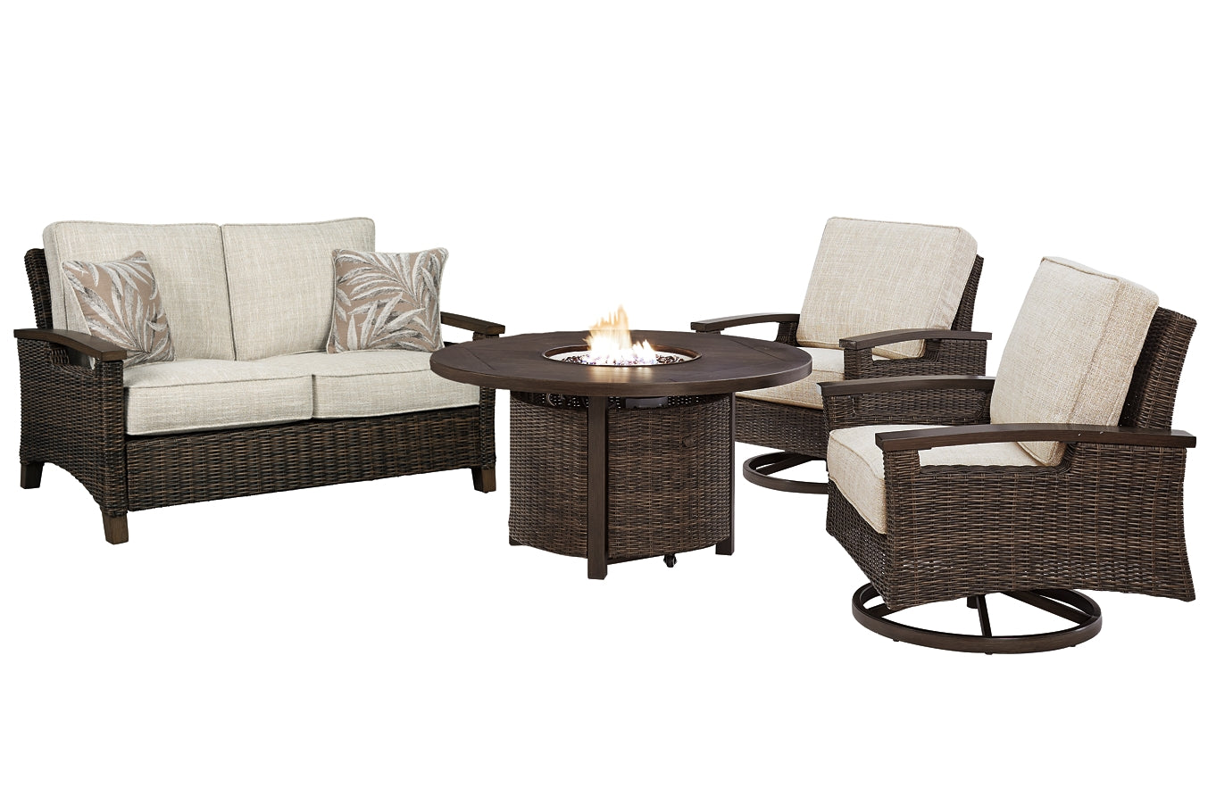 Paradise Trail Outdoor Loveseat and 2 Lounge Chairs with Fire Pit Table Signature Design by Ashley®