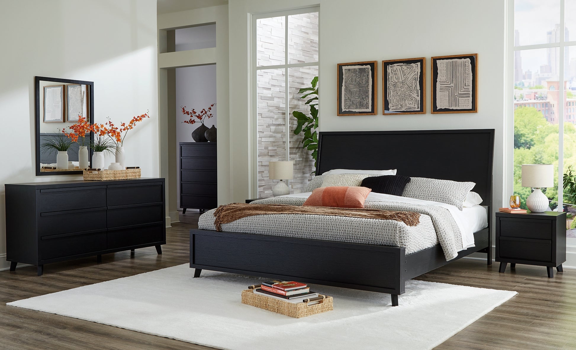 Danziar King Panel Bed with Mirrored Dresser, Chest and 2 Nightstands Signature Design by Ashley®