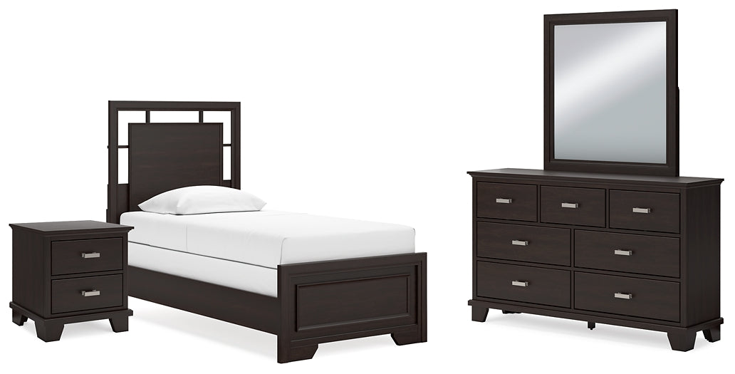 Covetown Twin Panel Bed with Mirrored Dresser and Nightstand Signature Design by Ashley®