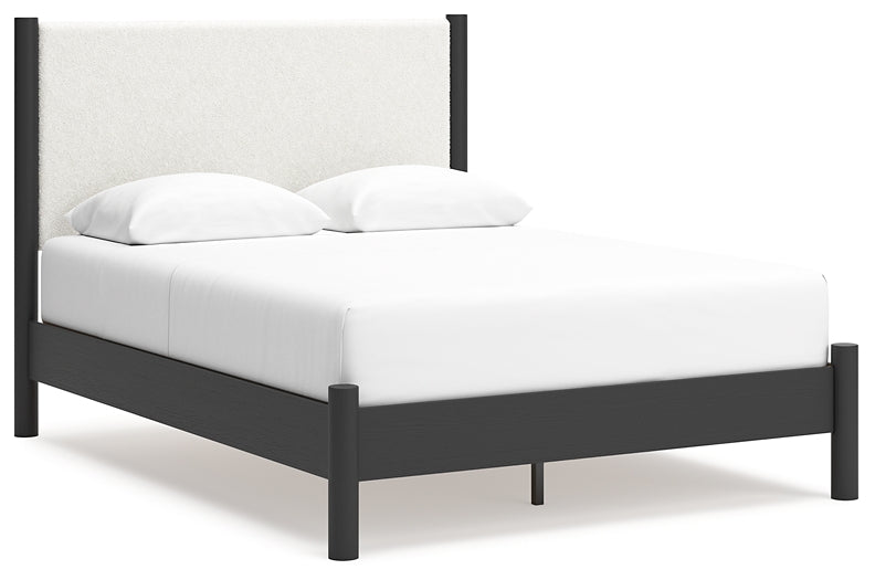 Cadmori Queen Upholstered Panel Bed with Mirrored Dresser Signature Design by Ashley®