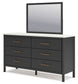 Cadmori Queen Upholstered Panel Bed with Mirrored Dresser and Chest Signature Design by Ashley®