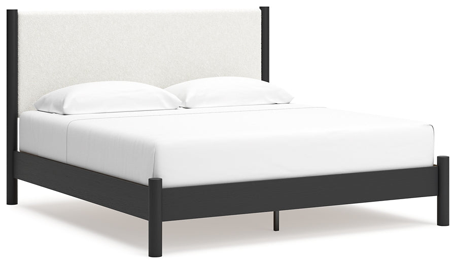 Cadmori King Upholstered Panel Bed with Mirrored Dresser Signature Design by Ashley®