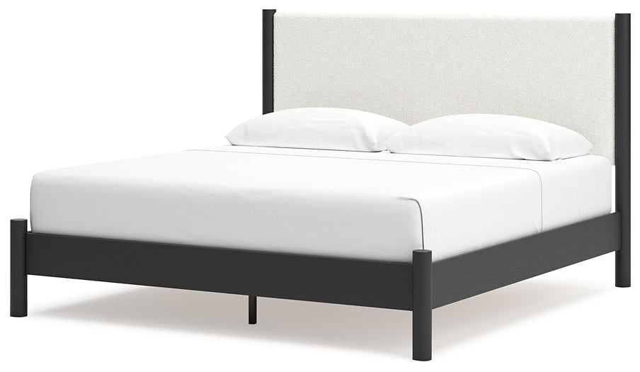 Cadmori King Upholstered Panel Bed with Mirrored Dresser Signature Design by Ashley®