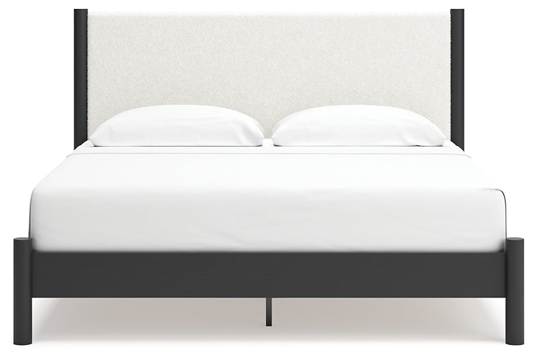 Cadmori King Upholstered Panel Bed with Mirrored Dresser Signature Design by Ashley®