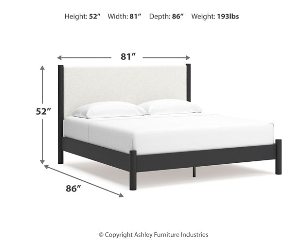 Cadmori King Upholstered Panel Bed with Mirrored Dresser Signature Design by Ashley®