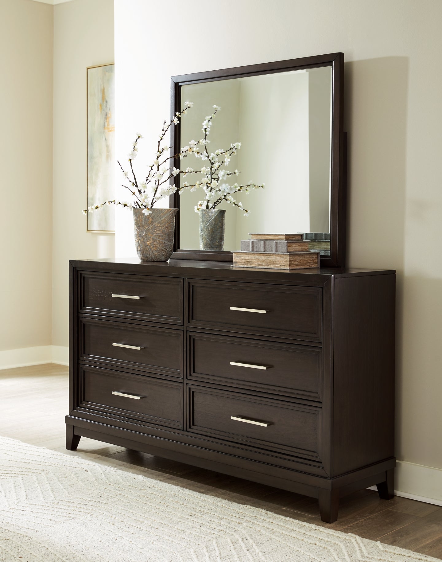 Neymorton Queen Upholstered Panel Bed with Mirrored Dresser and 2 Nightstands Signature Design by Ashley®