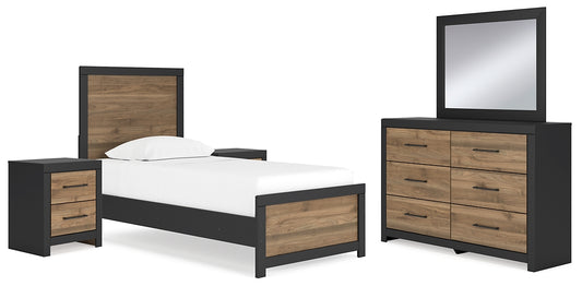 Vertani Twin Panel Bed with Mirrored Dresser and 2 Nightstands Signature Design by Ashley®