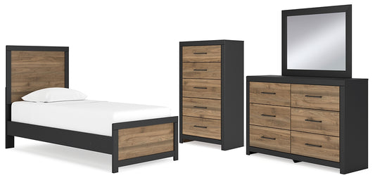 Vertani Twin Panel Bed with Storage with Mirrored Dresser and Chest Signature Design by Ashley®