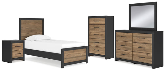 Vertani Twin Panel Bed with Mirrored Dresser, Chest and Nightstand Signature Design by Ashley®