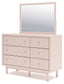 Wistenpine Full Upholstered Panel Headboard with Mirrored Dresser Signature Design by Ashley®