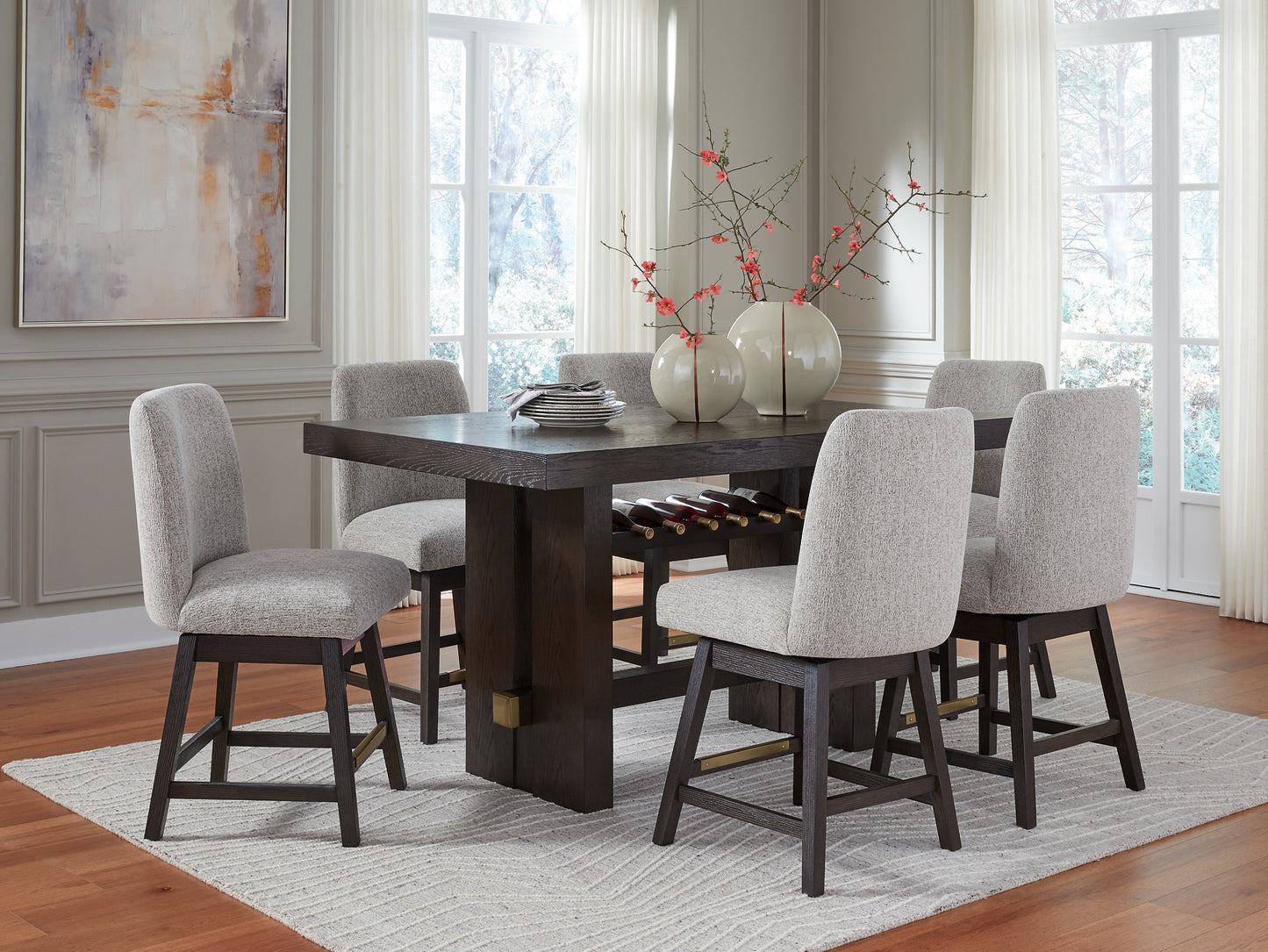 Burkhaus Counter Height Dining Table and 6 Barstools Signature Design by Ashley®