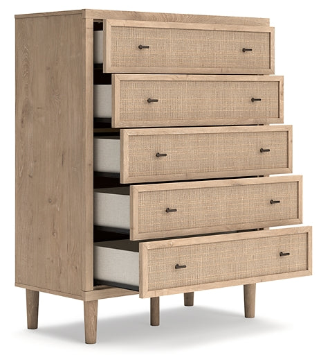 Cielden Full Upholstered Panel Bed with Mirrored Dresser, Chest and 2 Nightstands Signature Design by Ashley®