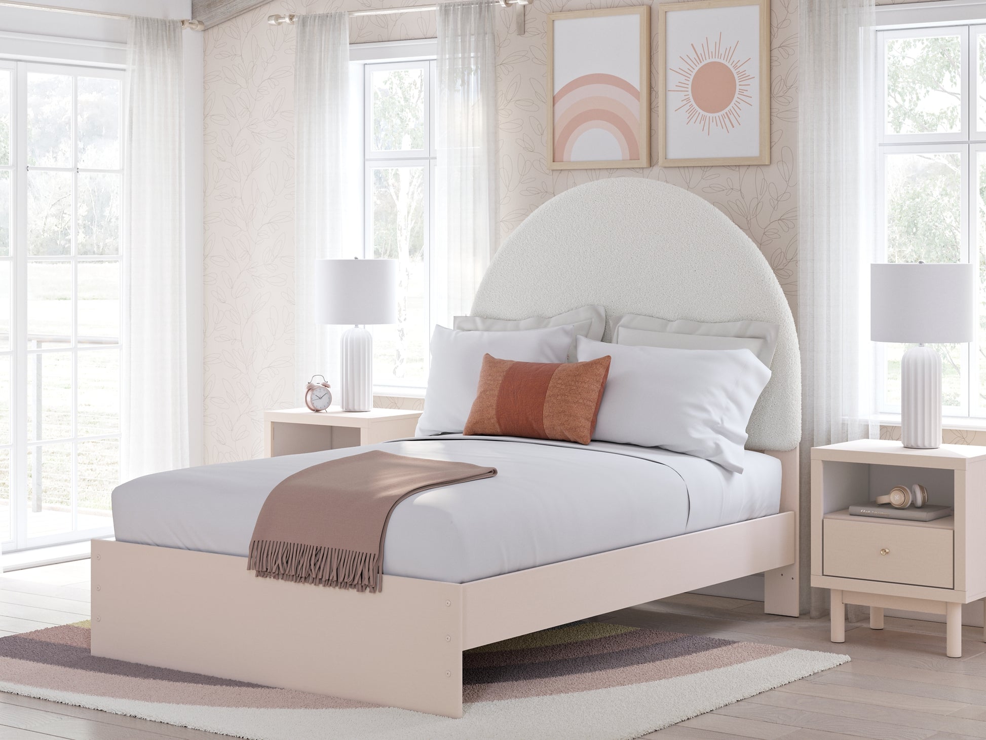 Wistenpine Full Upholstered Panel Bed with Mirrored Dresser and Nightstand Signature Design by Ashley®