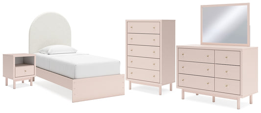 Wistenpine Twin Upholstered Panel Bed with Mirrored Dresser, Chest and Nightstand Signature Design by Ashley®
