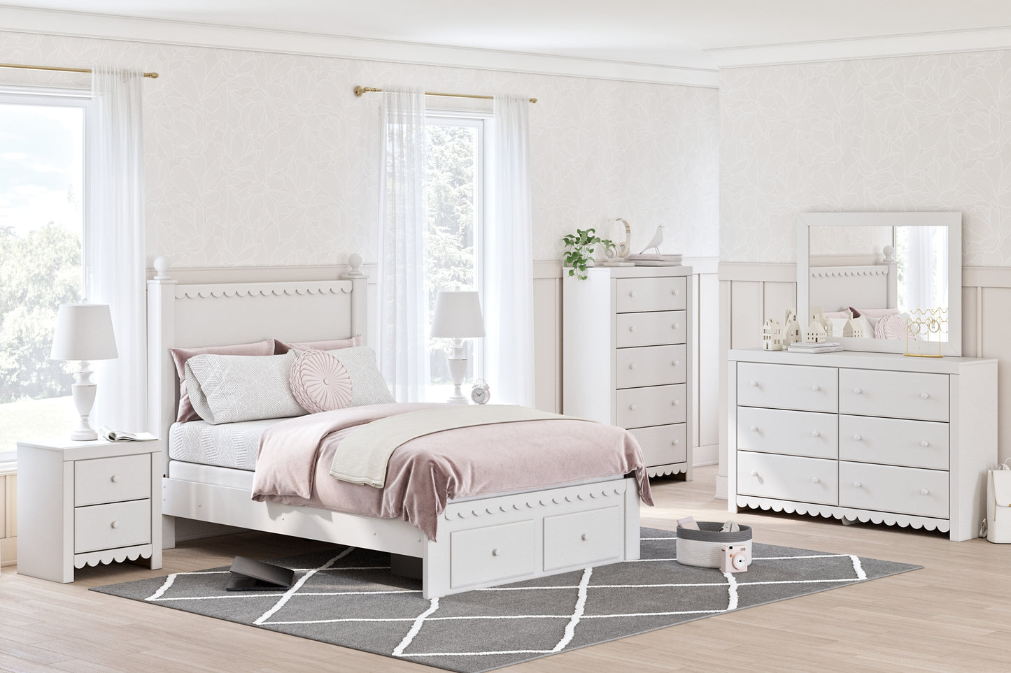 Mollviney Full Panel Storage Bed with Mirrored Dresser, Chest and 2 Nightstands Signature Design by Ashley®