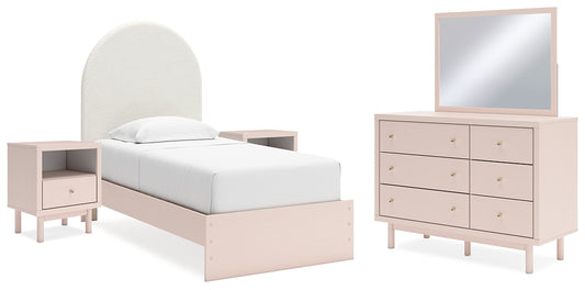 Wistenpine Twin Upholstered Panel Bed with Mirrored Dresser and 2 Nightstands Signature Design by Ashley®