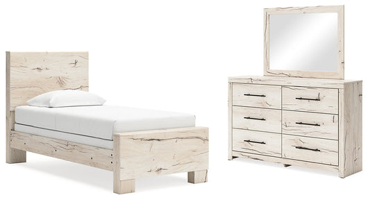Lawroy Twin Panel Bed with Mirrored Dresser Benchcraft®