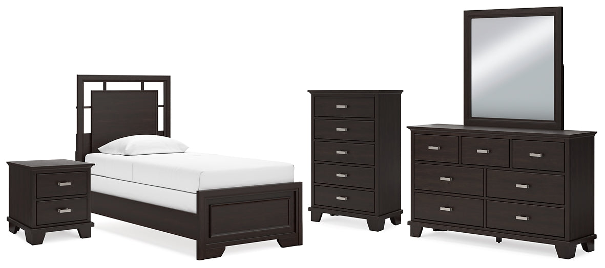 Covetown Twin Panel Bed with Mirrored Dresser, Chest and Nightstand Signature Design by Ashley®