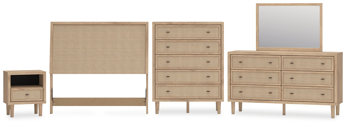 Cielden Full Upholstered Panel Bed with Mirrored Dresser, Chest and Nightstand Signature Design by Ashley®