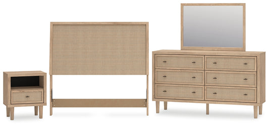 Cielden Full Upholstered Panel Bed with Mirrored Dresser and Nightstand Signature Design by Ashley®