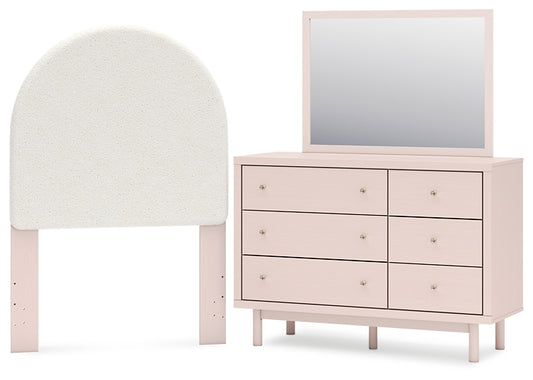 Wistenpine Twin Upholstered Panel Headboard with Mirrored Dresser Signature Design by Ashley®