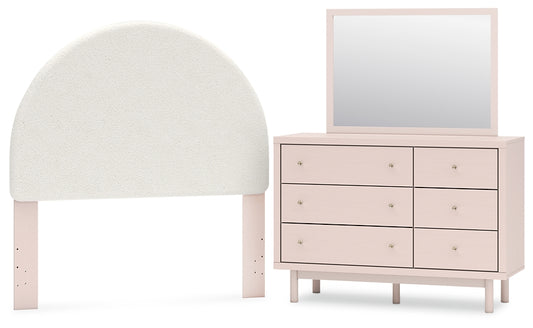 Wistenpine Full Upholstered Panel Headboard with Mirrored Dresser Signature Design by Ashley®