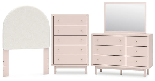 Wistenpine Twin Upholstered Panel Headboard with Mirrored Dresser and Chest Signature Design by Ashley®