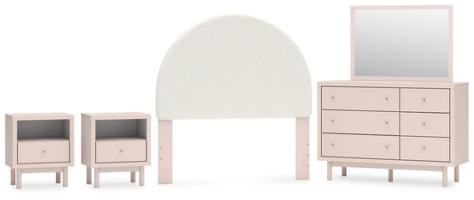 Wistenpine Full Upholstered Panel Headboard with Mirrored Dresser and 2 Nightstands Signature Design by Ashley®