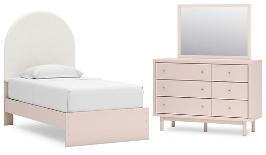 Wistenpine Twin Upholstered Panel Bed with Mirrored Dresser Signature Design by Ashley®