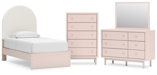 Wistenpine Twin Upholstered Panel Bed with Mirrored Dresser and Chest Signature Design by Ashley®