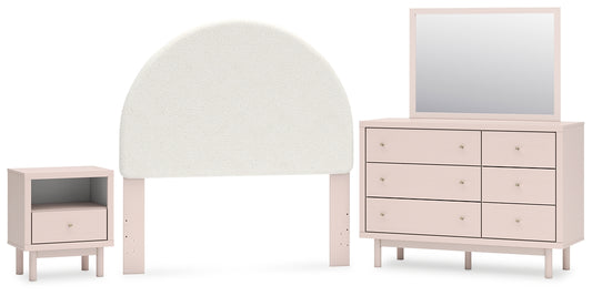 Wistenpine Full Upholstered Panel Headboard with Mirrored Dresser and Nightstand Signature Design by Ashley®