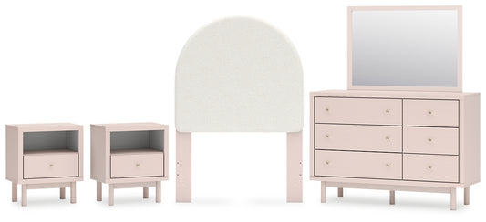 Wistenpine Twin Upholstered Panel Headboard with Mirrored Dresser and 2 Nightstands Signature Design by Ashley®