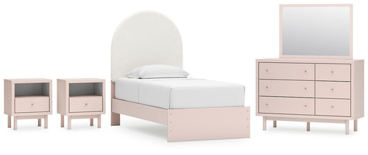 Wistenpine Twin Upholstered Panel Bed with Mirrored Dresser and 2 Nightstands Signature Design by Ashley®