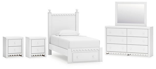 Mollviney Twin Panel Storage Bed with Mirrored Dresser and 2 Nightstands Signature Design by Ashley®