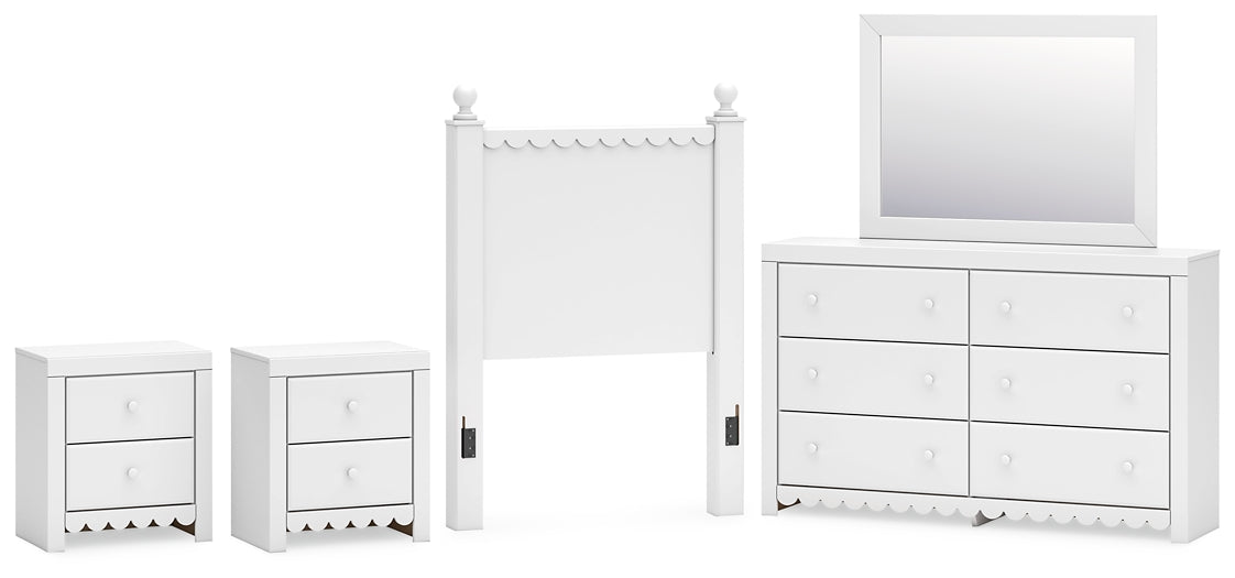 Mollviney Twin Panel Headboard with Mirrored Dresser and 2 Nightstands Signature Design by Ashley®