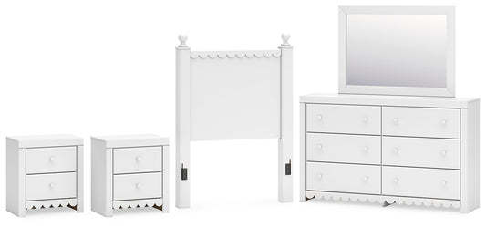 Mollviney Twin Panel Headboard with Mirrored Dresser and 2 Nightstands Signature Design by Ashley®