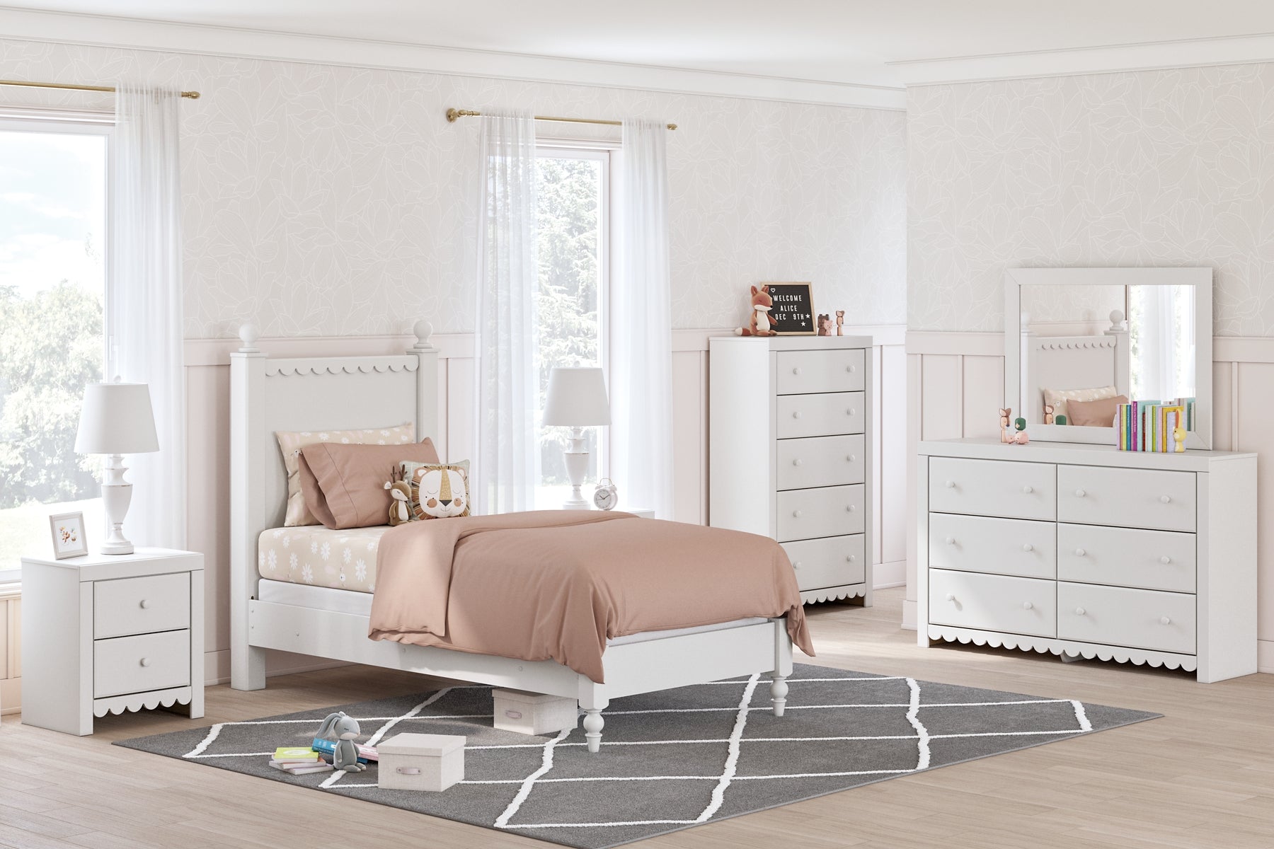 Mollviney Twin Panel Bed with Mirrored Dresser, Chest and Nightstand Signature Design by Ashley®