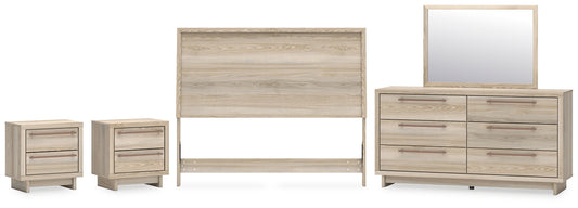 Hasbrick Queen Panel Headboard with Mirrored Dresser and 2 Nightstands Signature Design by Ashley®