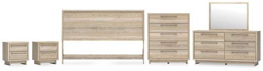 Hasbrick King Panel Headboard with Mirrored Dresser, Chest and 2 Nightstands Signature Design by Ashley®