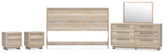 Hasbrick King Panel Headboard with Mirrored Dresser and 2 Nightstands Signature Design by Ashley®